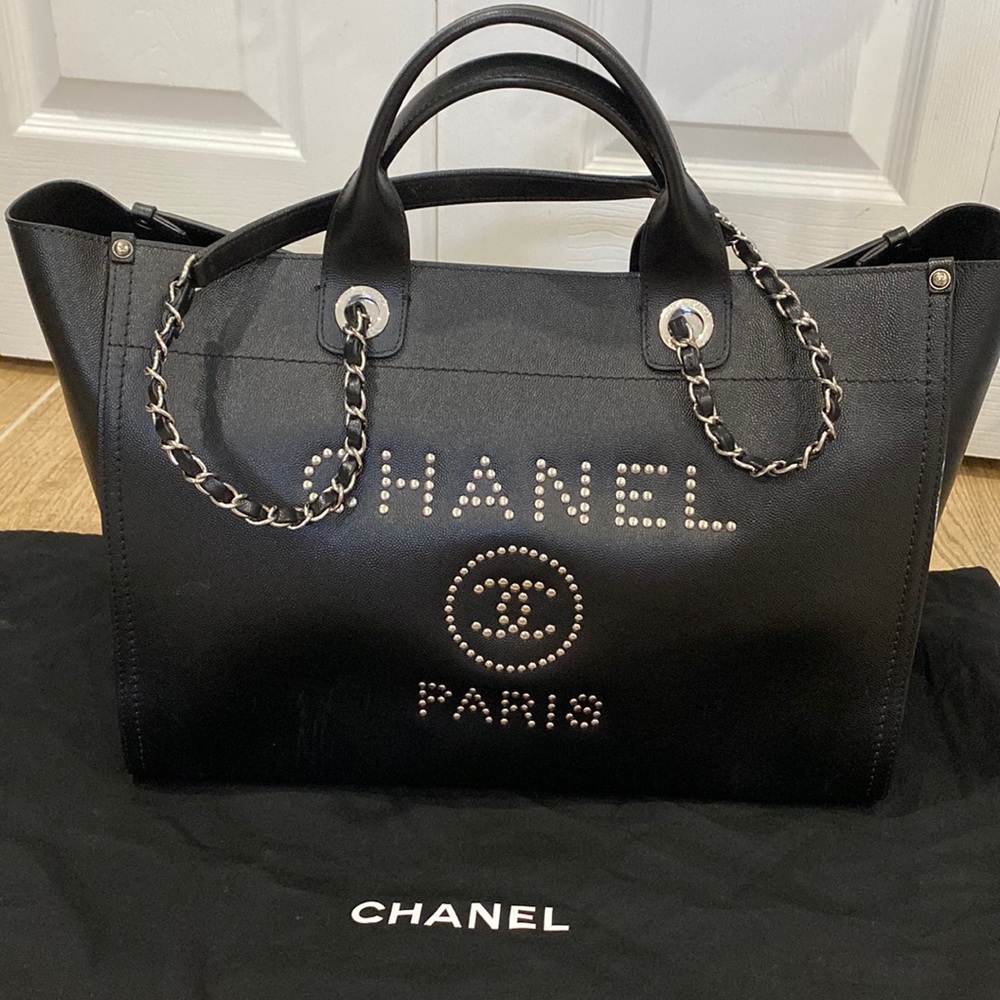 Chanel Caviar Leather Studded Deauville Tote